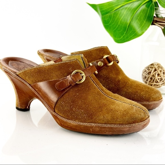 Cole Haan Shoes - Cole Haan Mule Heel Clog Caramel Suede Leather